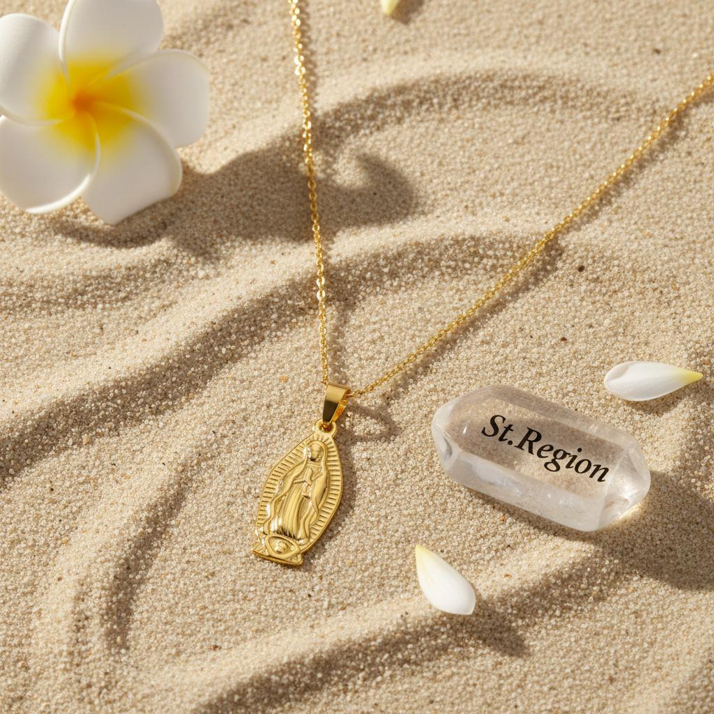 18K Gold-Plated Mary Pendant Necklace, gold pendant necklace for women, everyday style, lifestyle look