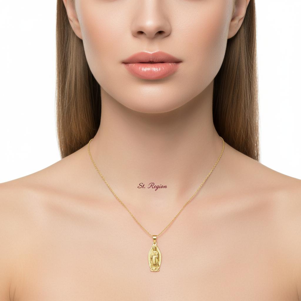 18K Gold-Plated Mary Pendant Necklace, gold pendant necklace for women, everyday style, styled look