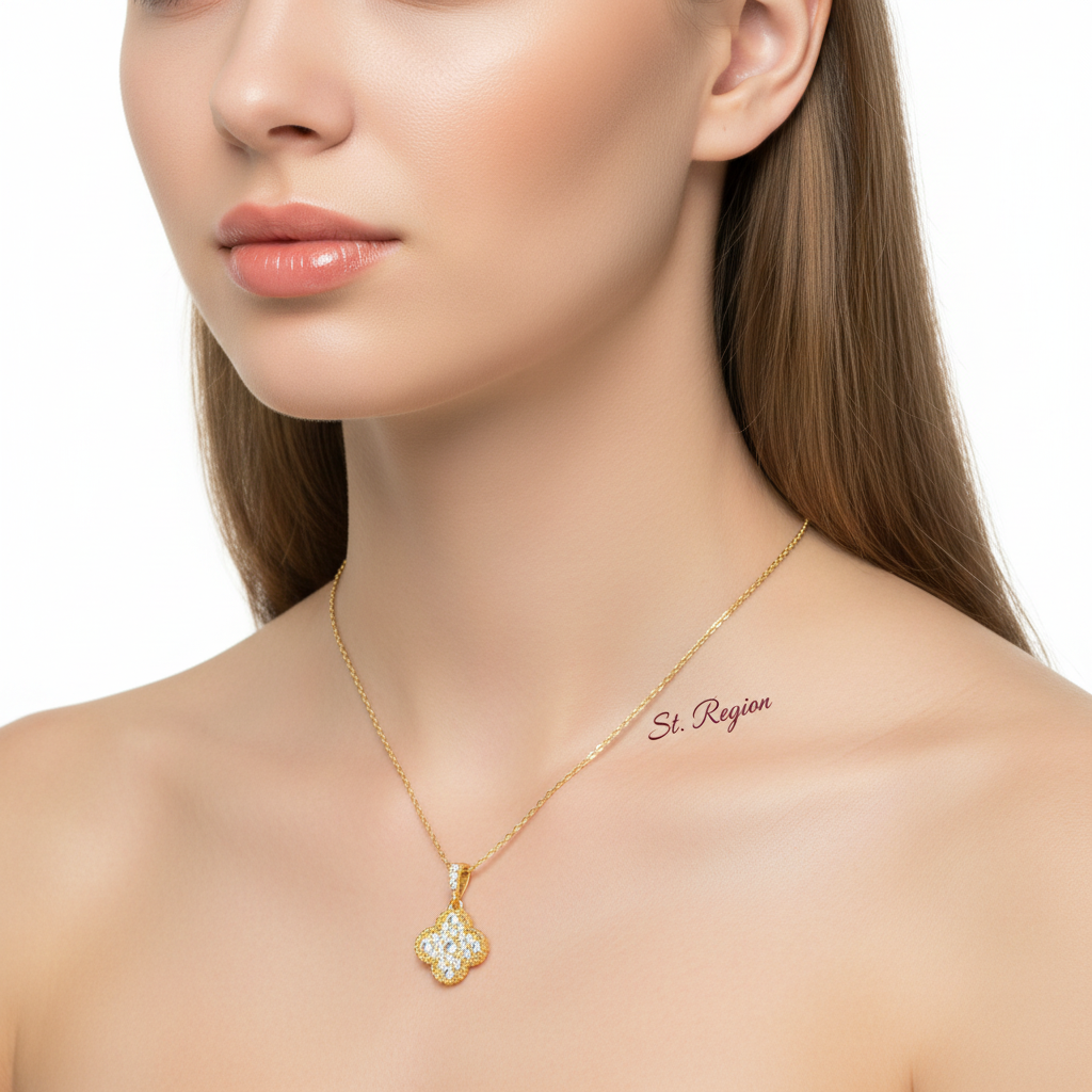 Cubic Zirconia & 18K Gold-Plated Clover Pendant Necklace - Street Region