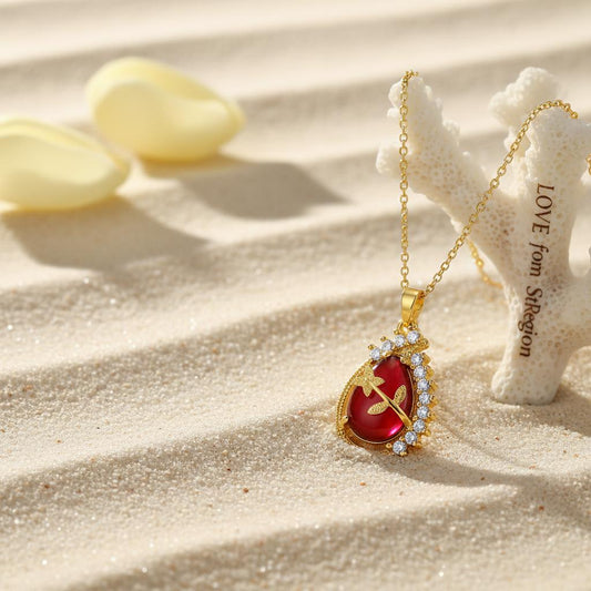 Red Quartz & 18K Gold-Plated Botanical Drop Pendant Necklace