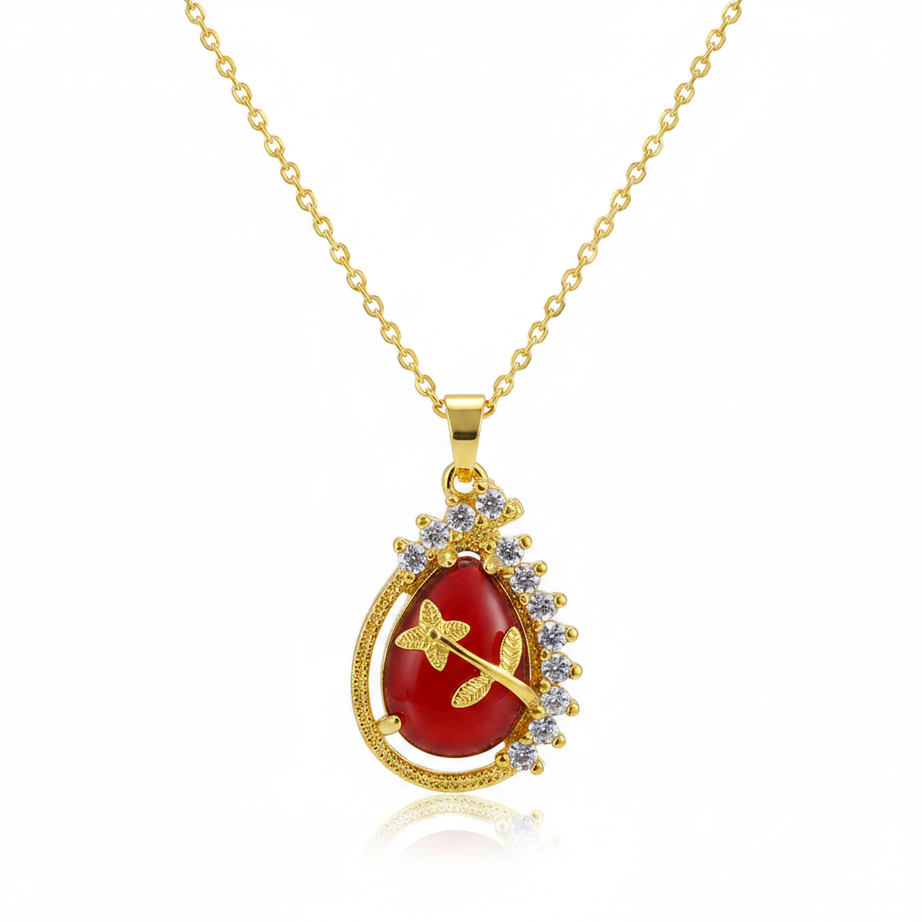 Red Quartz & 18K Gold-Plated Botanical Drop Pendant Necklace - Street Region