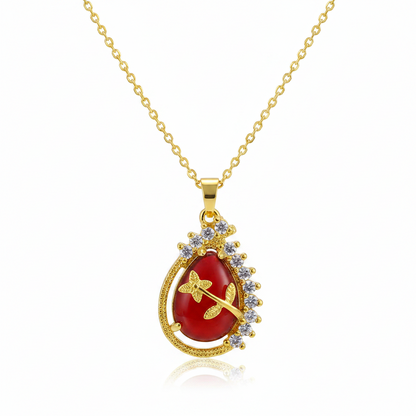 Red Quartz & 18K Gold-Plated Botanical Drop Pendant Necklace - Street Region