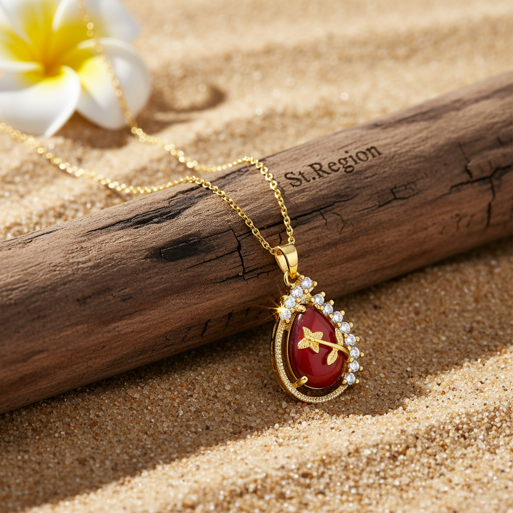 Red Quartz & 18K Gold-Plated Botanical Drop Pendant Necklace - Street Region