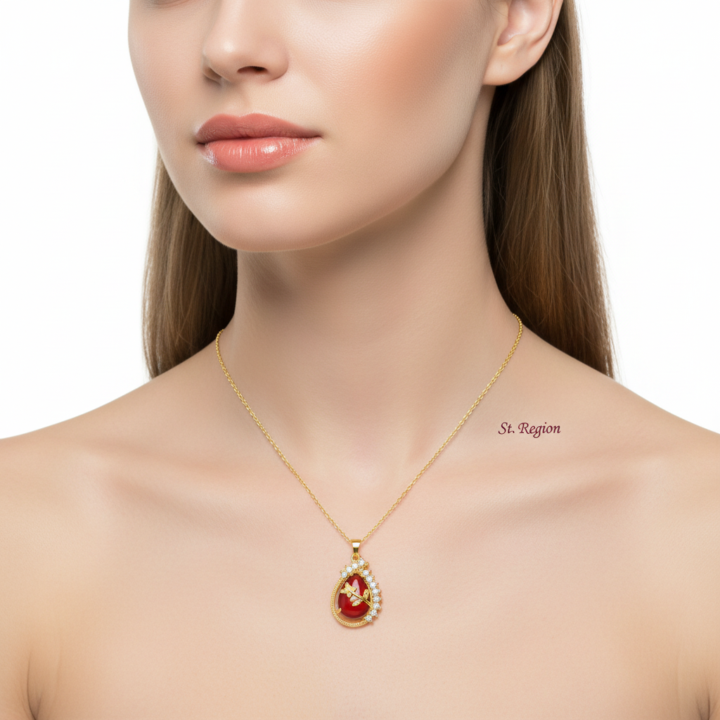 Red Quartz & 18K Gold-Plated Botanical Drop Pendant Necklace - Street Region