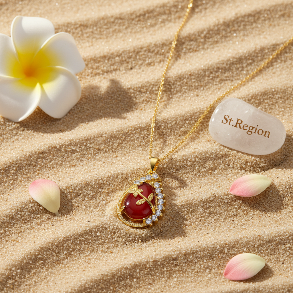 Red Quartz & 18K Gold-Plated Botanical Drop Pendant Necklace - Street Region