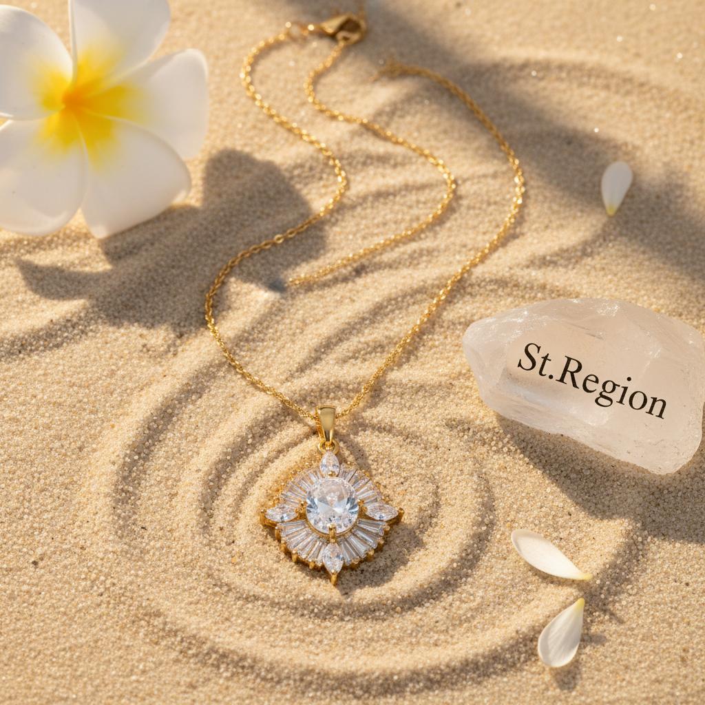 Clear Crystal and 18K Gold-Plated Oval Pendant Necklace, gold pendant necklace for women, lifestyle look