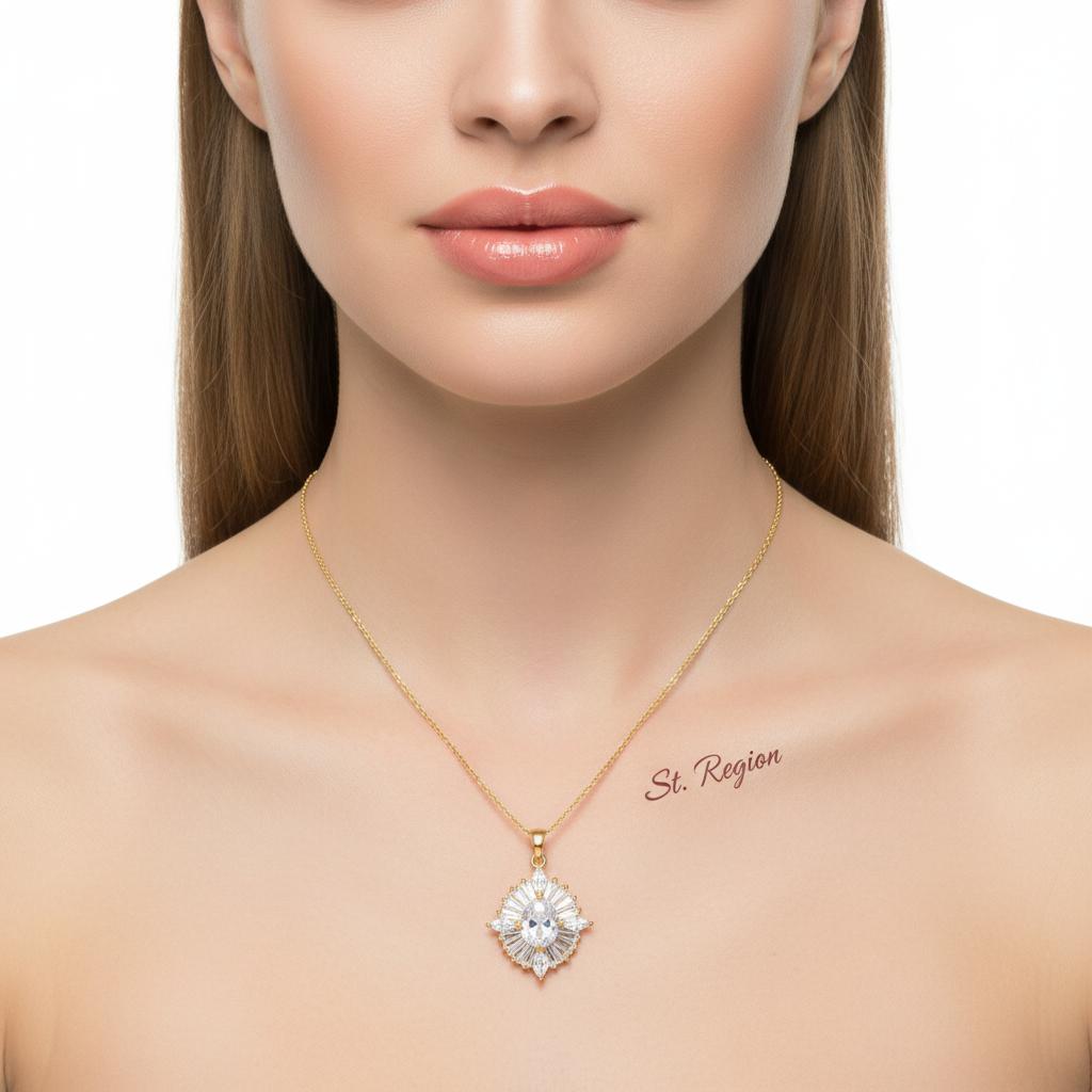 Clear Crystal and 18K Gold-Plated Oval Pendant Necklace, gold pendant necklace for women, elegant gift for her, styled look