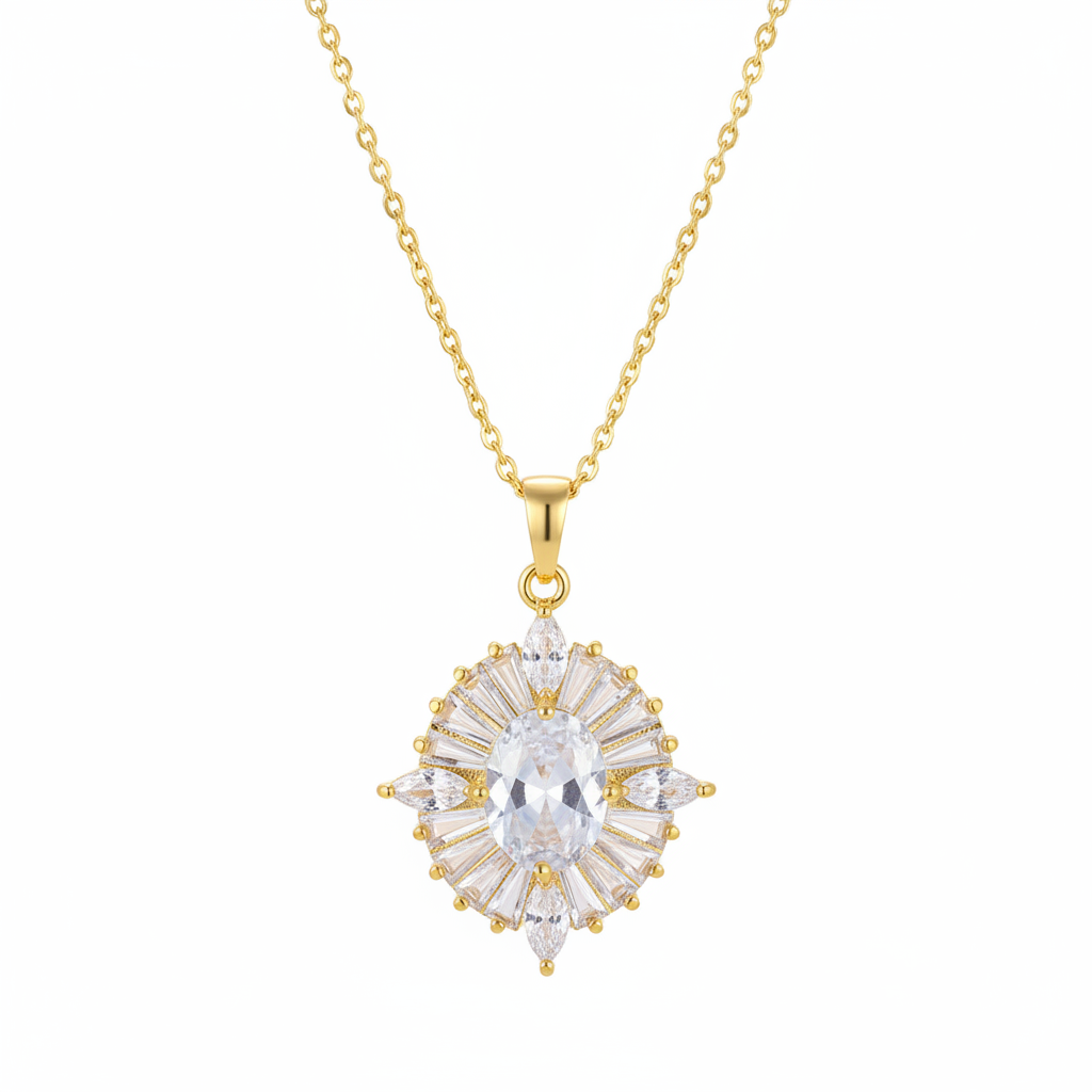 Clear Crystal & 18K Gold-Plated Oval Pendant Necklace - Street Region