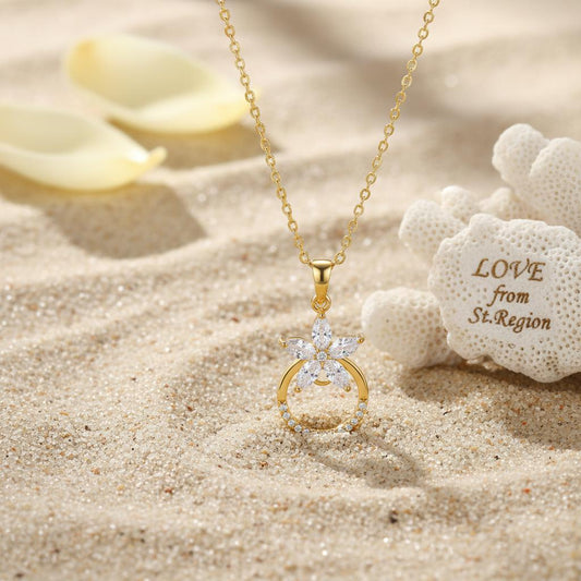 Crystal & Cubic Zirconia 18K Gold-Plated Flower Circle Pendant Necklace