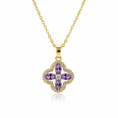 Purple Crystal & Cubic Zirconia 18K Gold-Plated Clover Pendant Necklace - Street Region
