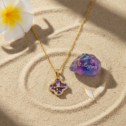 Purple Crystal & Cubic Zirconia 18K Gold-Plated Clover Pendant Necklace - Street Region