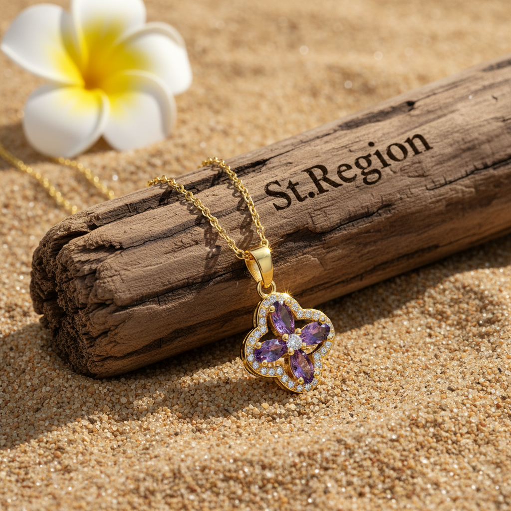 Purple Crystal & Cubic Zirconia 18K Gold-Plated Clover Pendant Necklace - Street Region
