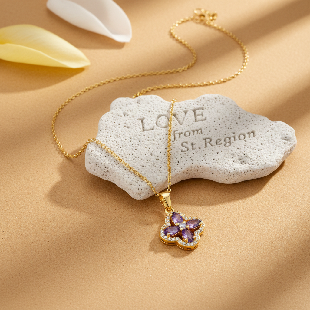 Purple Crystal & Cubic Zirconia 18K Gold-Plated Clover Pendant Necklace - Street Region