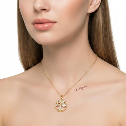Crystal & Cubic Zirconia 18K Gold-Plated Tree Pendant Necklace