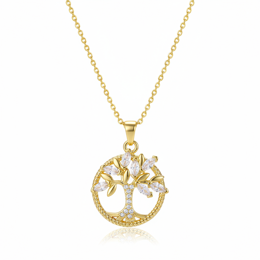 Crystal & Cubic Zirconia 18K Gold-Plated Tree Pendant Necklace - Street Region