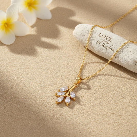 Crystal & 18K Gold-Plated Leaf Pendant Necklace