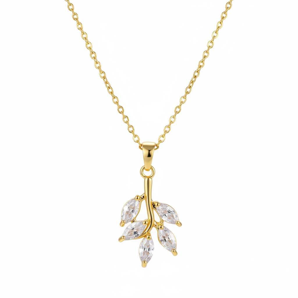 Crystal & 18K Gold-Plated Leaf Pendant Necklace - Street Region
