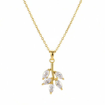 Crystal & 18K Gold-Plated Leaf Pendant Necklace - Street Region