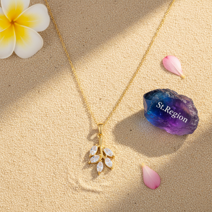 Crystal & 18K Gold-Plated Leaf Pendant Necklace - Street Region
