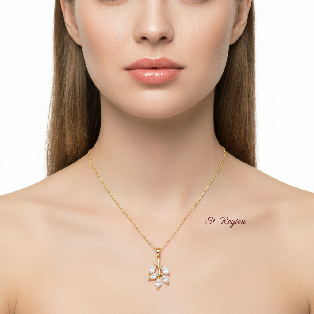 Crystal & 18K Gold-Plated Leaf Pendant Necklace - Street Region