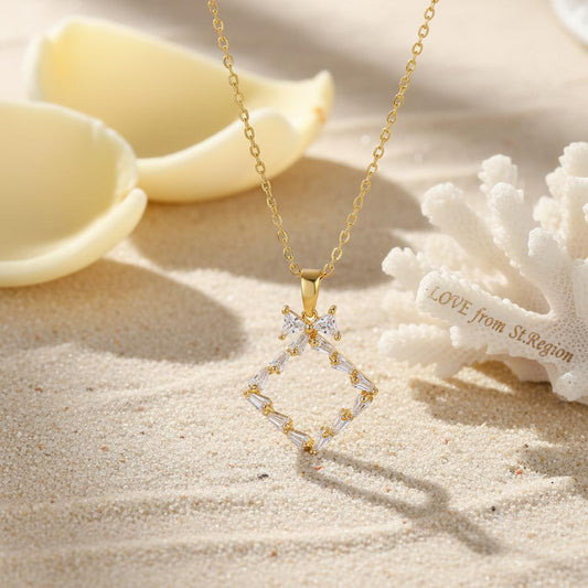 Crystal & 18K Gold-Plated Bow Rhombus Pendant Necklace