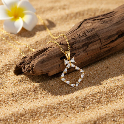 Crystal and 18K Gold-Plated Bow Rhombus Pendant Necklace, gold pendant necklace for women, detail close-up