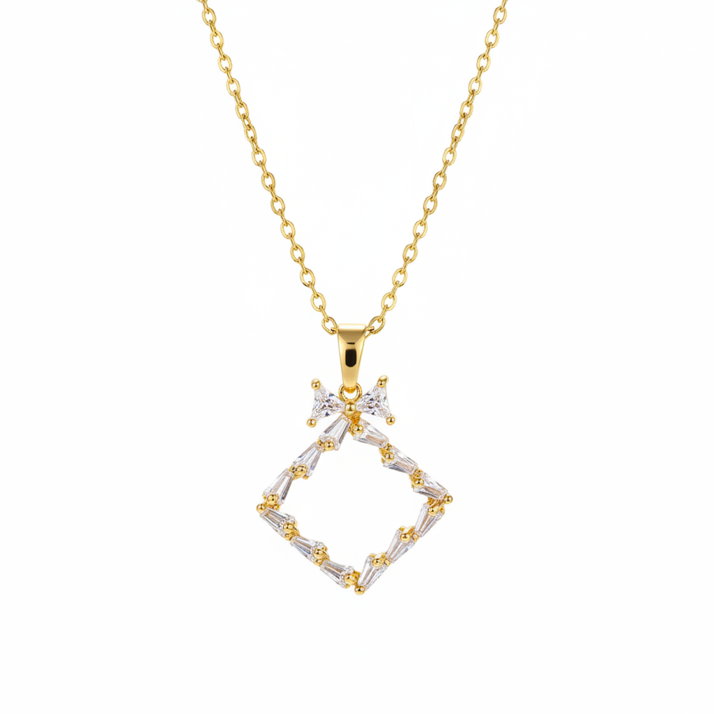 Crystal & 18K Gold-Plated Bow Rhombus Pendant Necklace - Street Region