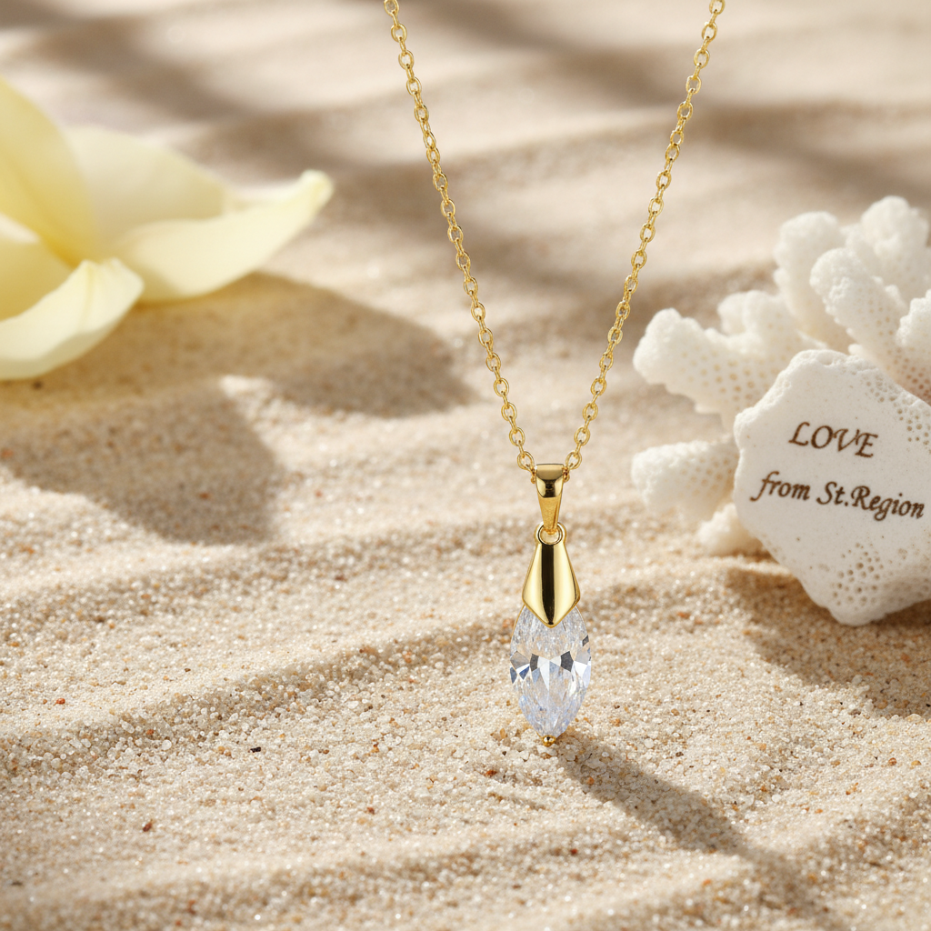 Clear Crystal & 18K Gold-Plated Marquise Drop Pendant Necklace - Street Region