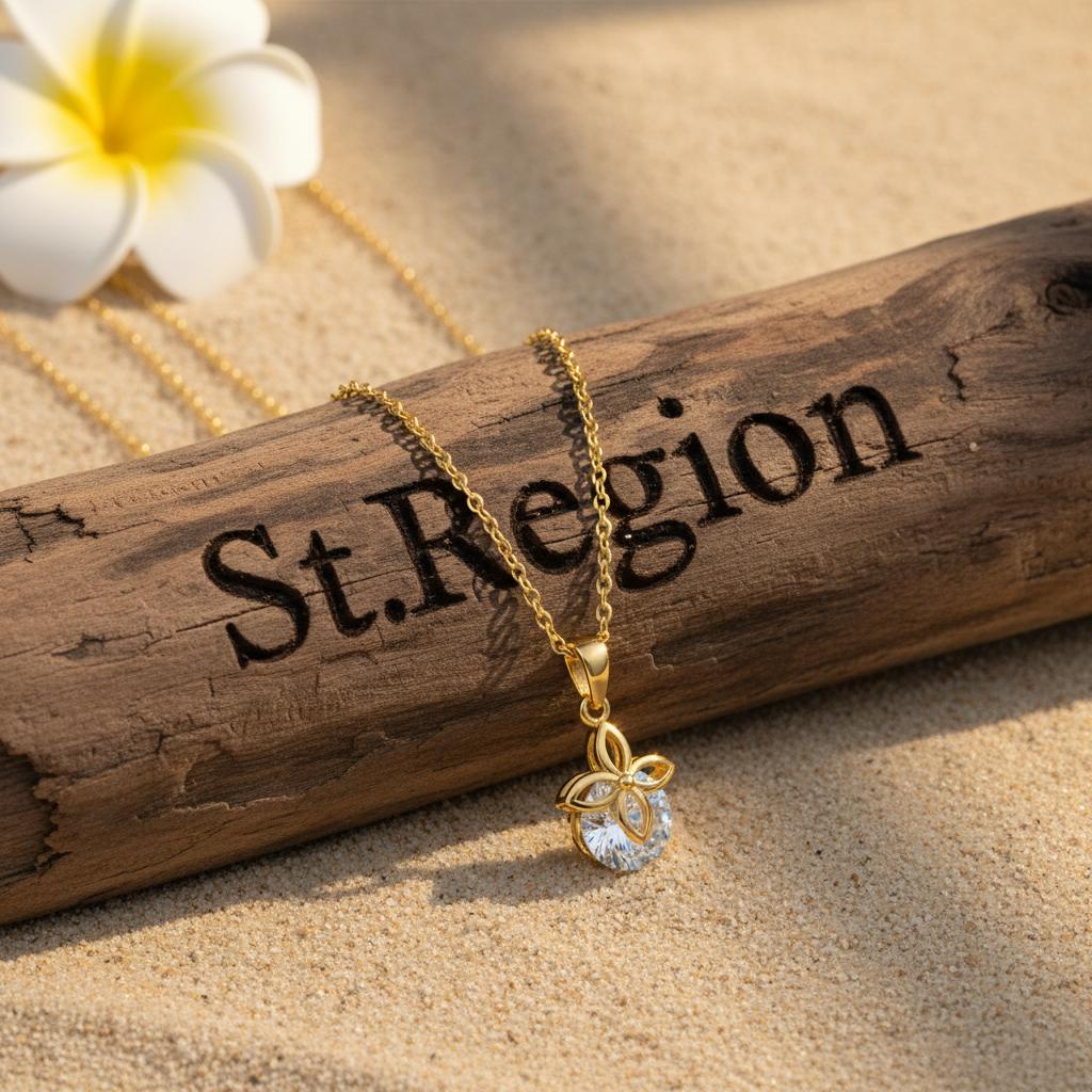 Crystal and 18K Gold-Plated Clover Pendant Necklace, gold pendant necklace for women, botanical inspired, detail close-up
