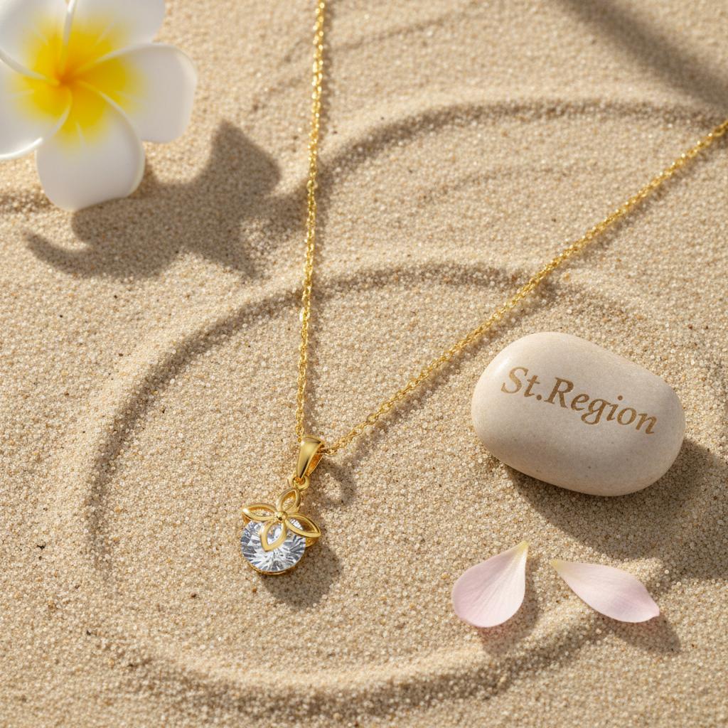 Crystal and 18K Gold-Plated Clover Pendant Necklace, gold pendant necklace for women, botanical inspired, lifestyle look