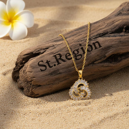 Crystal and 18K Gold-Plated Interlocked Swirl Pendant Necklace, gold pendant necklace for women, detail close-up