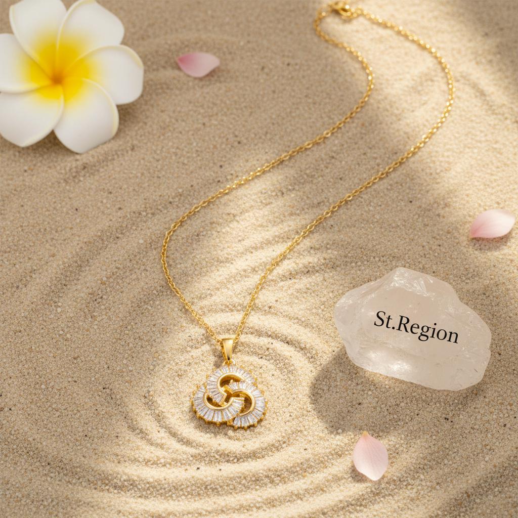 Crystal and 18K Gold-Plated Interlocked Swirl Pendant Necklace, gold pendant necklace for women, lifestyle look