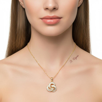 Crystal and 18K Gold-Plated Interlocked Swirl Pendant Necklace, gold pendant necklace for women, styled look