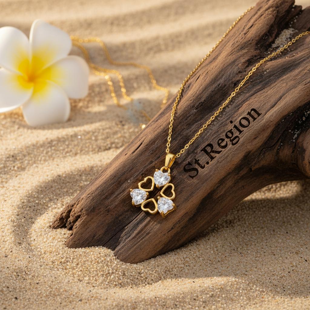 Crystal and 18K Gold-Plated Heart Cluster Pendant Necklace, gold pendant necklace for women, detail close-up