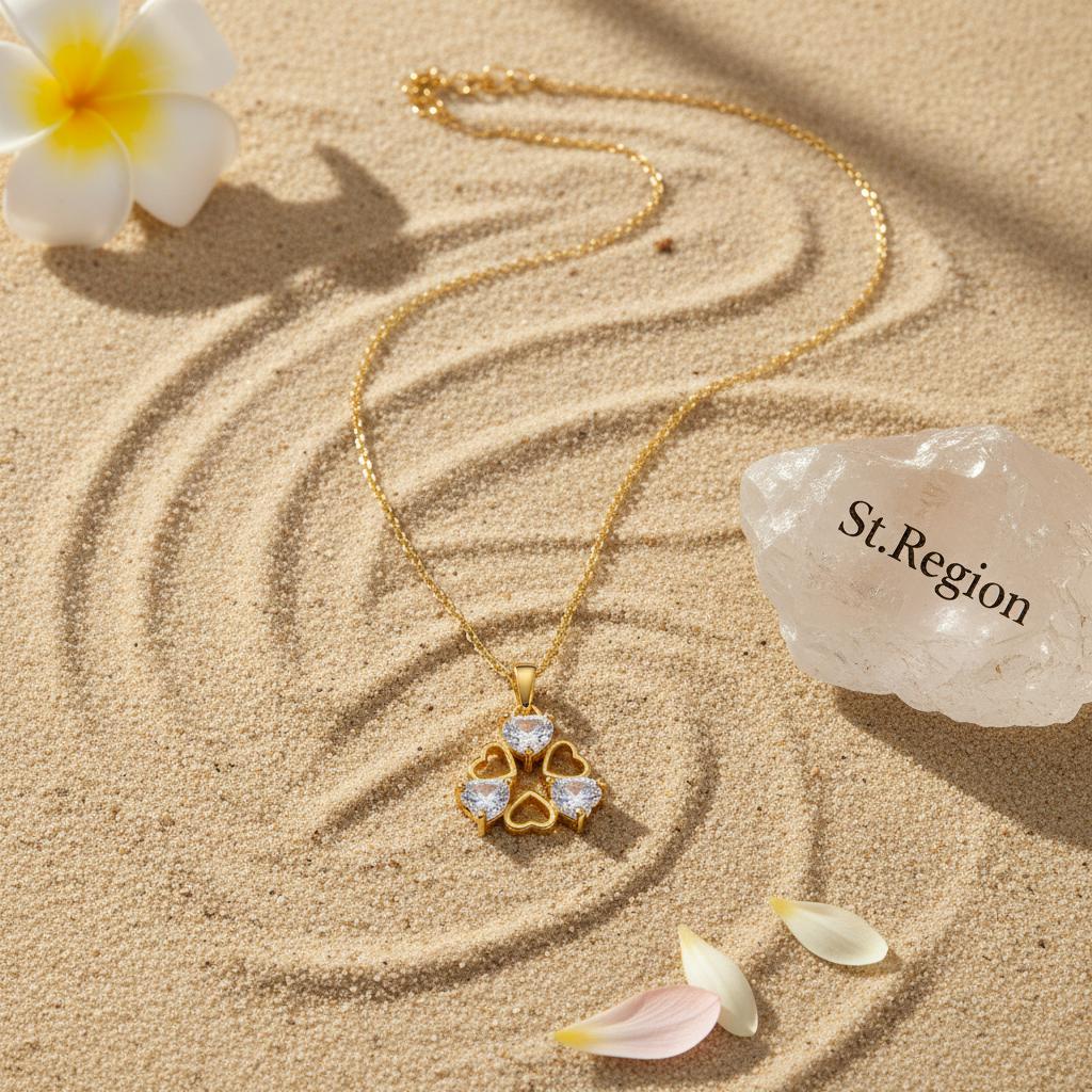 Crystal and 18K Gold-Plated Heart Cluster Pendant Necklace, gold pendant necklace for women, lifestyle look