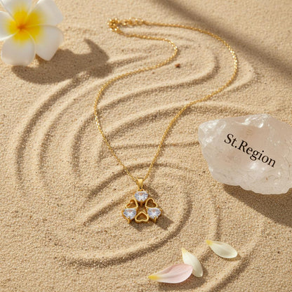 Crystal and 18K Gold-Plated Heart Cluster Pendant Necklace, gold pendant necklace for women, lifestyle look