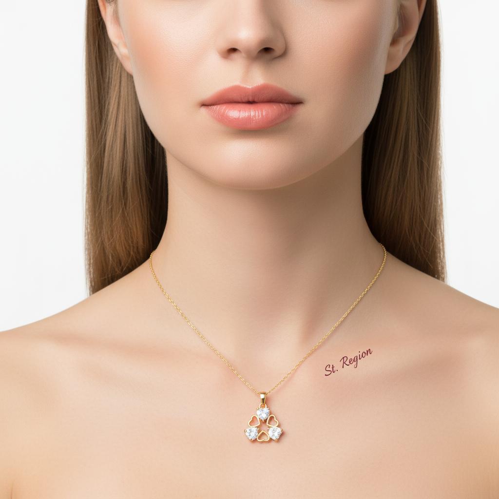 Crystal and 18K Gold-Plated Heart Cluster Pendant Necklace, gold pendant necklace for women, botanical inspired, styled look