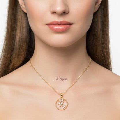 Crystal and 18K Gold-Plated Leaves Circle Pendant Necklace, gold pendant necklace for women, styled look