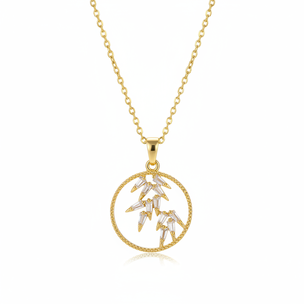 Crystal & 18K Gold-Plated Leaves Circle Pendant Necklace - Street Region
