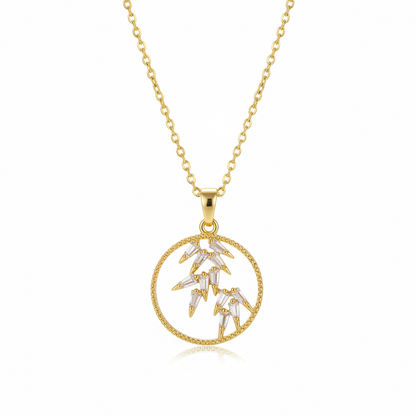 Crystal & 18K Gold-Plated Leaves Circle Pendant Necklace - Street Region