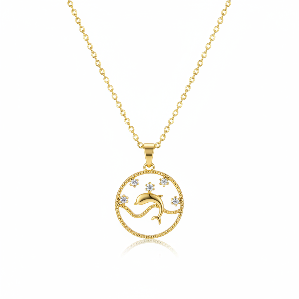 Cubic Zirconia & 18K Gold-Plated Dolphin Pendant Necklace - Street Region