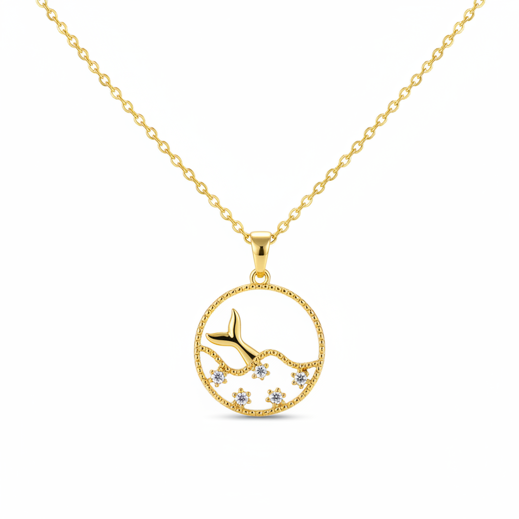 Cubic Zirconia & 18K Gold-Plated Fishtail Round Pendant Necklace - Street Region