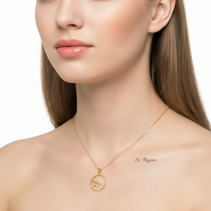 Cubic Zirconia & 18K Gold-Plated Fishtail Round Pendant Necklace - Street Region