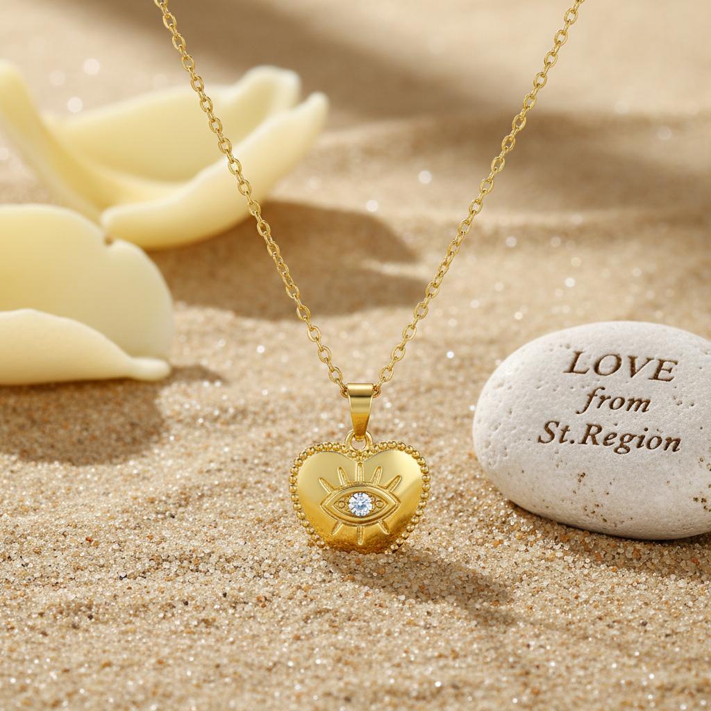 Cubic Zirconia & 18K Gold-Plated Eye Heart Pendant Necklace