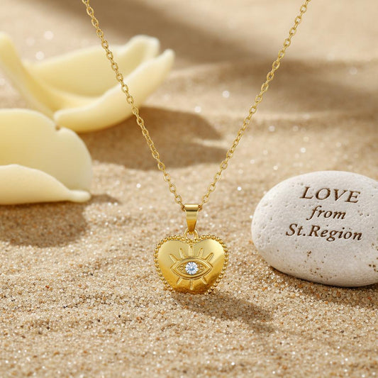 Cubic Zirconia & 18K Gold-Plated Eye Heart Pendant Necklace