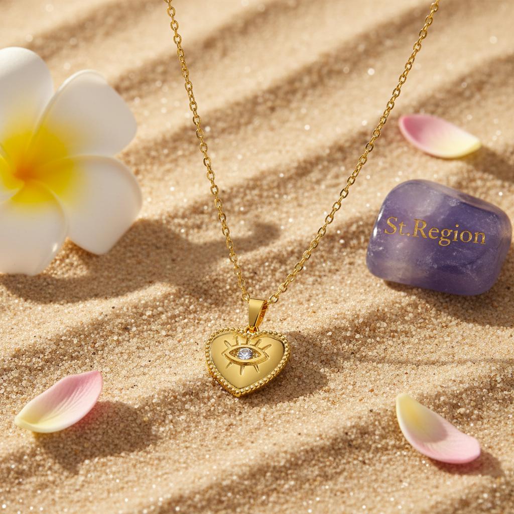 Cubic Zirconia & 18K Gold-Plated Eye Heart Pendant Necklace