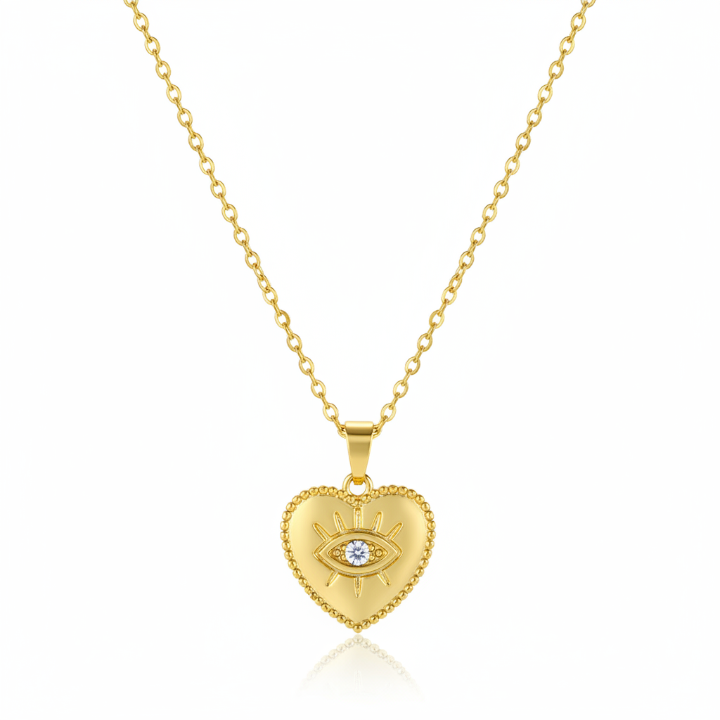 Cubic Zirconia & 18K Gold-Plated Eye Heart Pendant Necklace - Street Region