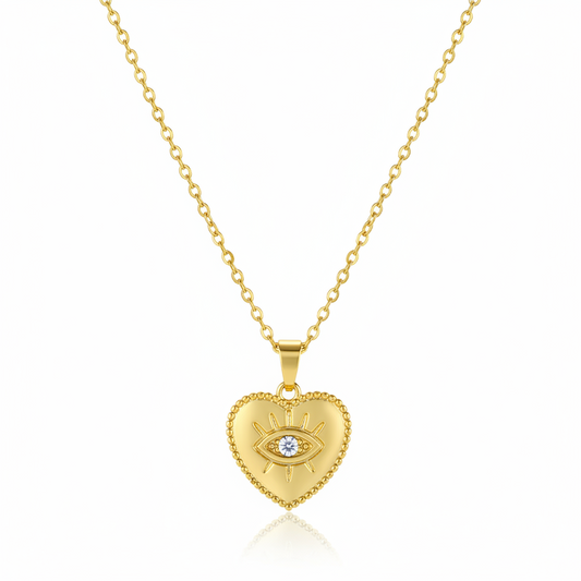 Cubic Zirconia & 18K Gold-Plated Eye Heart Pendant Necklace - Street Region
