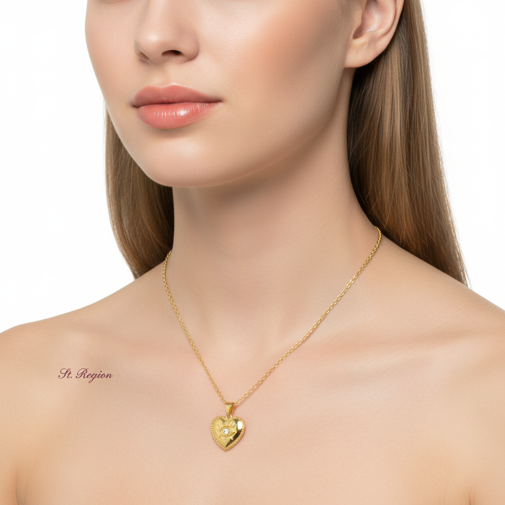 Cubic Zirconia & 18K Gold-Plated Eye Heart Pendant Necklace - Street Region