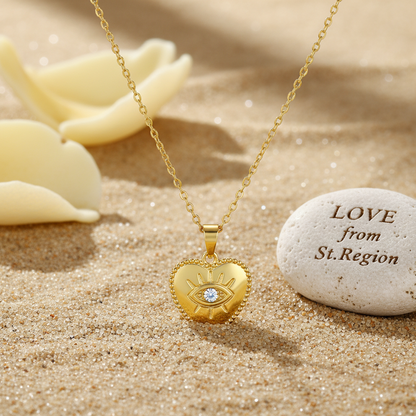 Cubic Zirconia & 18K Gold-Plated Eye Heart Pendant Necklace - Street Region